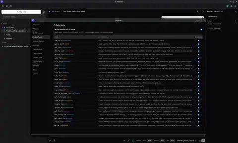 Settings view with built-in tools